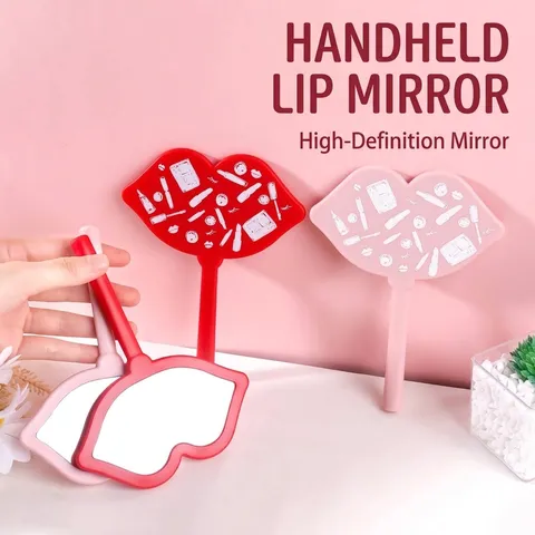 Creative Lip Shaped Handheld Makeup Mirror Portable ABS Plastic Hand Mirror With Handle For Women Cosmetic Tool Home Travel Use