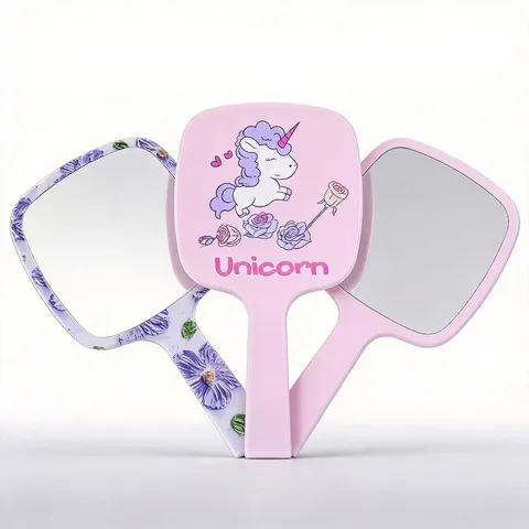 Portable Handheld Makeup Mirror High Definition Square Cosmetic Mirror With Handle For Salon Home Daily Beauty Grooming Personal Care