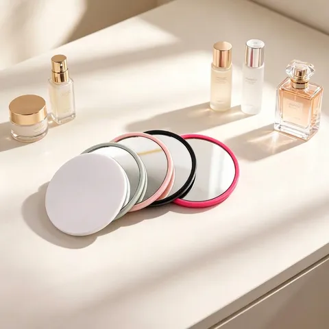 Round Portable Pocket Makeup Mirror Compact Handheld Cosmetic Mirror Minimalist Plastic Aluminum Small Vanity Mirror For Travel Purse Women