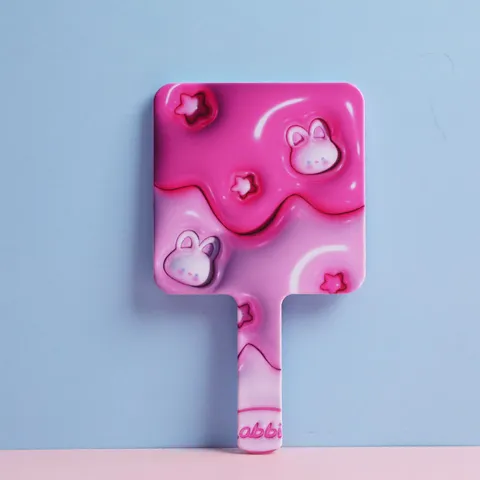 Cute Cartoon Square Handheld Makeup Mirror With Handle Portable Pink Purple Gradient Rabbit Star Decorative Hand Mirror For Girls Women Daily Use