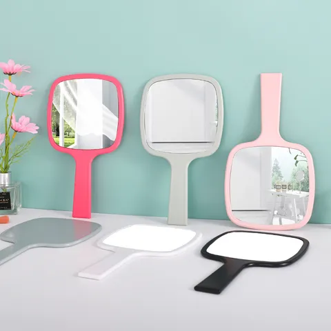 Handheld Makeup Mirror Portable Cosmetic Handle Mirror Rectangle Rounded Corner Salon Daily Beauty Tool
