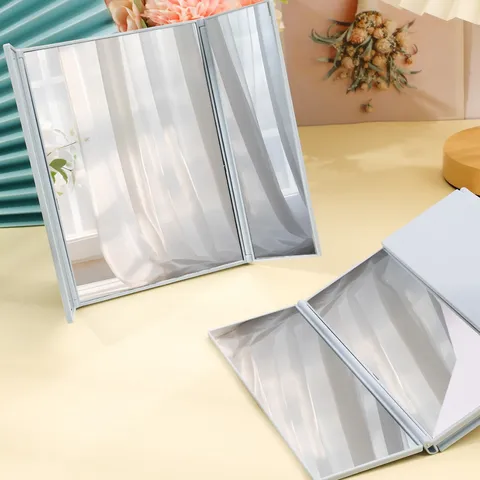 Portable Tri-Fold Makeup Mirror High Definition Glass Vanity Mirror With Adjustable Stand ABS Folding Cosmetic Mirror For Women