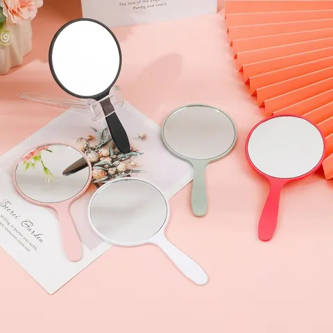 Portable Round Handheld Makeup Mirror With Plastic Handle Vintage Minimalist Travel Cosmetic Mirror For Women Beauty