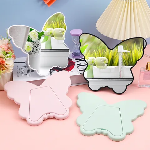 Butterfly Shaped Desktop Makeup Mirror Irregular Vanity Mirror Portable Plastic Frame Tabletop Mirror For Bedroom Bathroom Home Decor