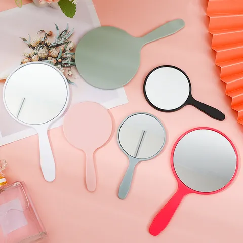 Portable Round Handheld Makeup Mirror With Plastic Handle Vintage Minimalist Travel Cosmetic Mirror For Women Beauty