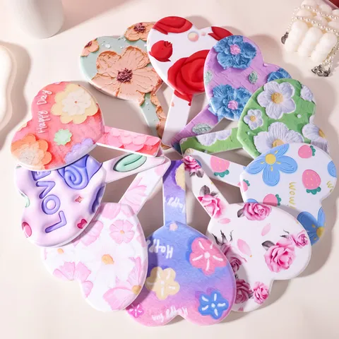 Heart-Shaped Handheld Makeup Mirror With Handle Cute Floral Pattern Portable Decorative Cosmetic Mirror For Women Girls Gift
