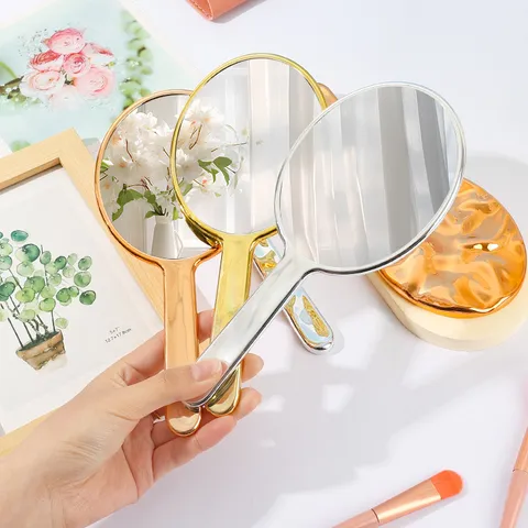Vintage Oval Handspiegel Schminkspiegel Mit Wellentextur Galvanisierter ABS Rahmen Hochauflösender Kosmetikspiegel Für Damen Beauty