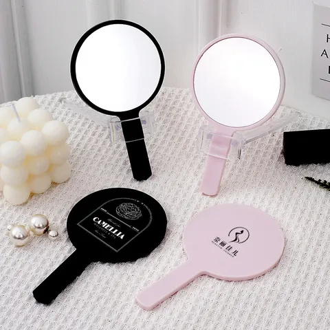 Round Handheld Cosmetic Mirror Portable Minimalist ABS Plastic Frame Glass Hand Mirror For Daily Makeup Personal Care