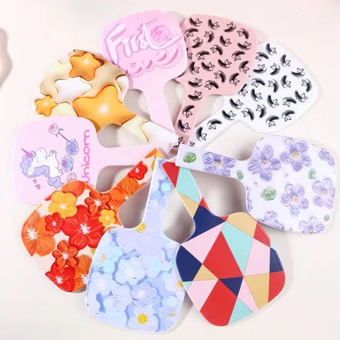 Handheld Makeup Mirror With Handle Portable Plastic Decorative Beauty Mirror For Women Girls Dormitory Beauty Salon Floral Unicorn Geometric Pattern Mirror