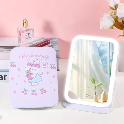 LED Makeup Mirror With Three Color Modes USB Rechargeable Foldable Desktop Cosmetic Mirror PU Leather Cover Portable Travel Vanity Mirror