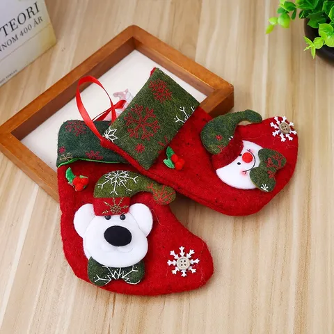 Mini Christmas Stocking Gift Bag Felt Hanging Ornament Snowflake Santa Elk Bear Snowman Candy Bag For Christmas Tree Decoration