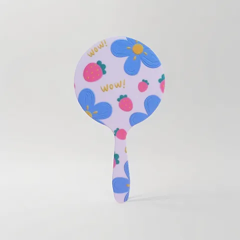 Portable Handheld Makeup Mirror Round Hand Mirror With Handle Cute Cartoon Floral Strawberry Print For Women Girl Travel Beauty Cosmetic Tool