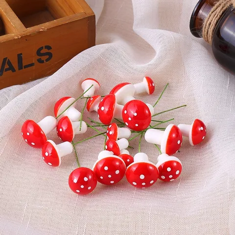 Miniature Foam Mushrooms Polka Dot Simulation Mushroom Plant Fairy Garden Accessories Christmas Decoration Ornaments For Pot Landscape Craft