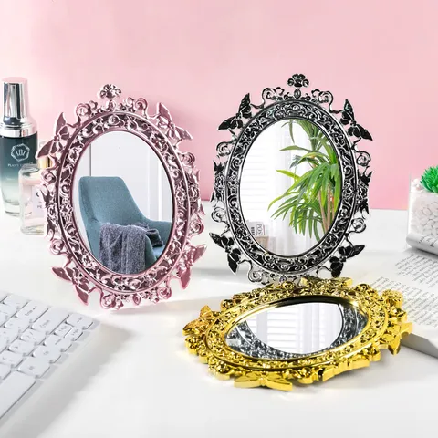 Espejo de Maquillaje de Sobremesa Retro Europeo con Relieve de Mariposa Espejo de Tocador Galvanizado para Dormitorio y Baño
