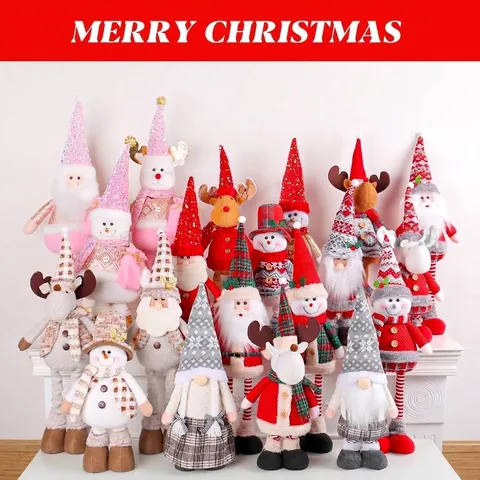 Telescopic Christmas Doll Santa Claus Snowman Reindeer Figurine Standing Plush Toy Holiday Window Home Decor Ornament