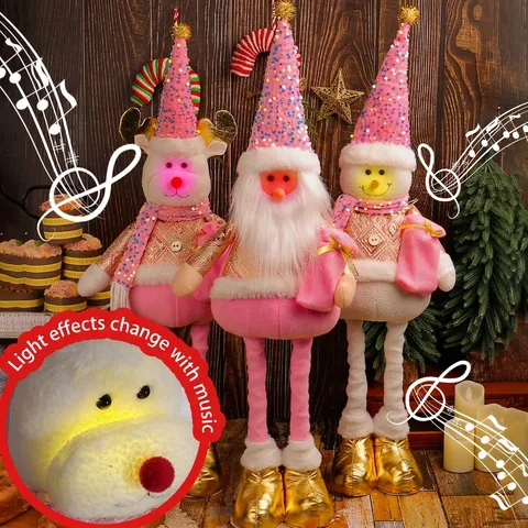 Telescopic Christmas Doll Santa Claus Snowman Reindeer Figurine Standing Plush Toy Holiday Window Home Decor Ornament