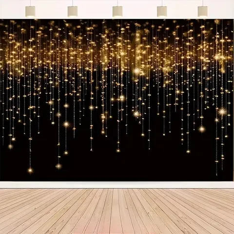 Sfondo Fotografico di Lusso Nero Oro Cielo Stellato per Decorazione Festa di Compleanno Modello Dorato Appeso a Parete in Poliestere