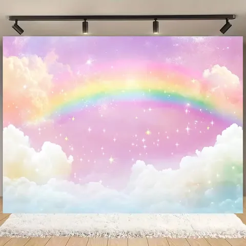 Traumhafter Regenbogen Wolken Fotografie Hintergrund Polyester Stoff Für Kinder Geburtstag Party Indoor Outdoor Event Deko