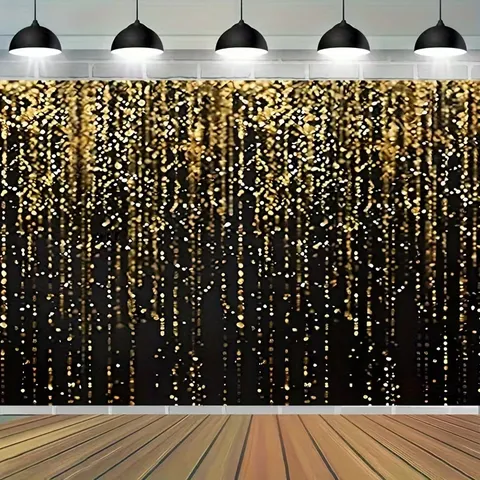 Sfondo Fotografico di Lusso Nero Oro Cielo Stellato per Decorazione Festa di Compleanno Modello Dorato Appeso a Parete in Poliestere