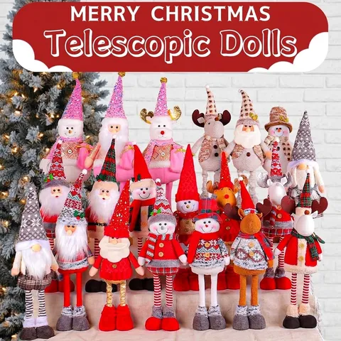 Christmas Standing Telescopic Doll Santa Claus Snowman Reindeer Plush Figurine Home Hotel Window Decoration Xmas Ornament