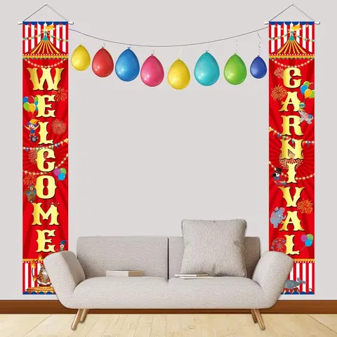 Carnival Circus Welcome Porch Banners Circus Tent Theme Hanging Couplets Festive Party Outdoor Home Door Decoration Polyester Banner