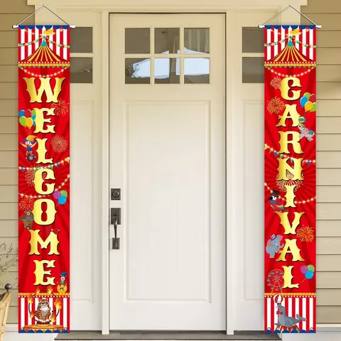 Carnival Circus Welcome Porch Banners Circus Tent Theme Hanging Couplets Festive Party Outdoor Home Door Decoration Polyester Banner