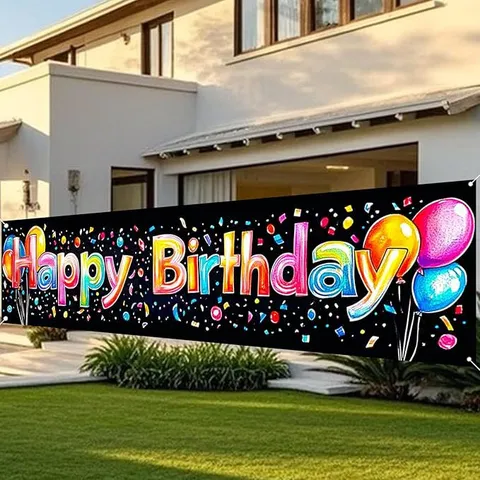 Buntes Happy Birthday Banner Polyester Hof Dekoration Hintergrund Neon Leuchtend Geburtstag Party Dekor Hintergrund Schild Outdoor Hof Dekoration
