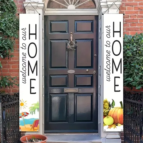 Polyester Beach Vegetable Printed Door Banner Home Welcome Couplet For Outdoor Living Room Hanging Decorative Porch Sign