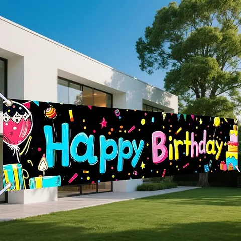 Buntes Happy Birthday Banner Polyester Hof Dekoration Hintergrund Neon Leuchtend Geburtstag Party Dekor Hintergrund Schild Outdoor Hof Dekoration
