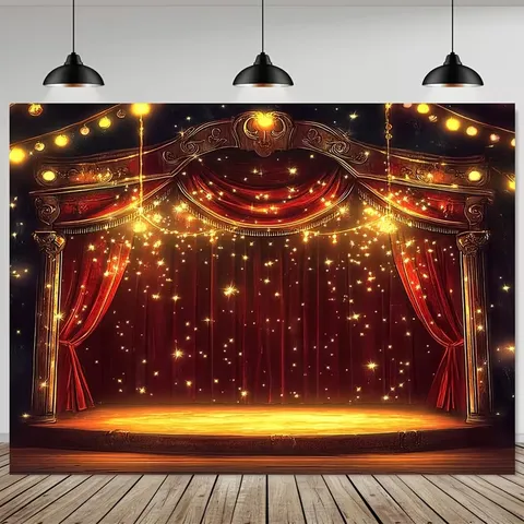 Fond de Photographie Scène de Théâtre Luxe Or Bleu Rouge Rideau Déco Fête Tapisserie Polyester Murale Pour Studio