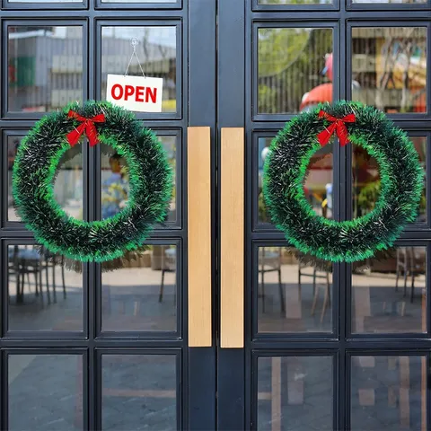 Christmas Wreath Tinsel Garland With Red Bowknot Ornament For Mall Window Home Door Holiday Festive Decoration