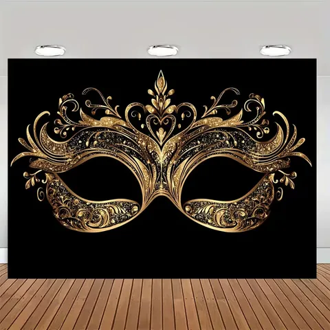 Maskerade Party Geburtstag Hintergrund Polyester Gold Maske Fotografie Hintergrund Wanddekoration Karneval Thema Luxus Party Banner
