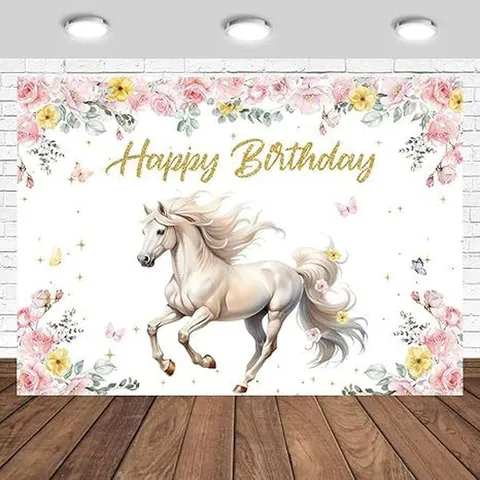 Equestrian Horse Birthday Backdrop Floral Cowboy Boots Decoration Polyester Photography Background Rural Style Party Decor Hanging Banner