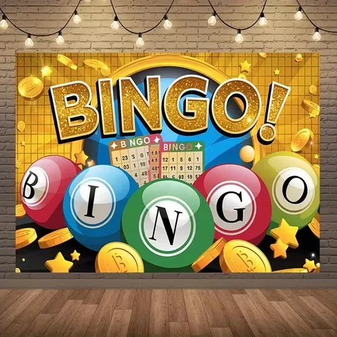 BINGO Thema Fotografie Hintergrund Glitzer Goldmünzen Geburtstagsparty Dekoration Bedrucktes Polyester Banner Fotostudio Hintergrund
