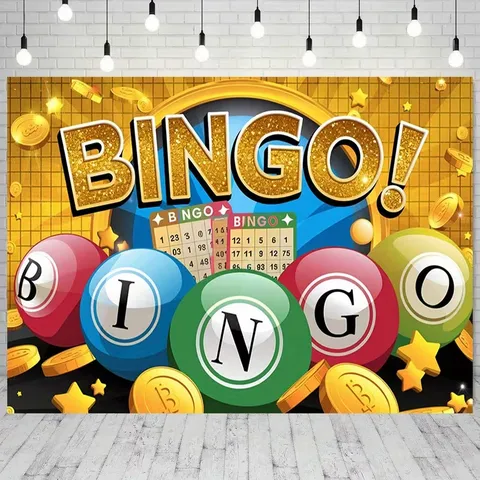 BINGO Thema Fotografie Hintergrund Glitzer Goldmünzen Geburtstagsparty Dekoration Bedrucktes Polyester Banner Fotostudio Hintergrund