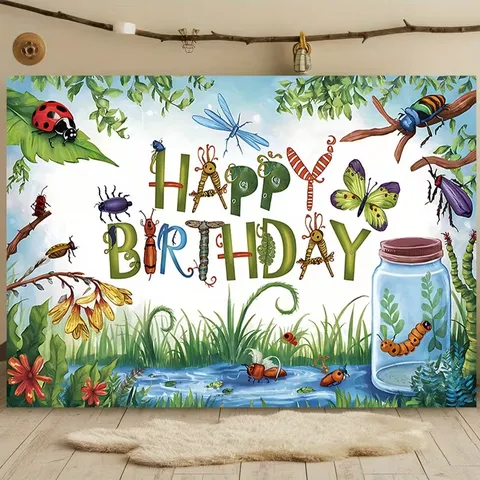 Θέμα Έντομα Happy Birthday Φόντο Πασχαλίτσα Πεταλούδα Φυσικό Δάσος Φωτογραφικό Φόντο Για Διακόσμηση Πάρτι Γενεθλίων Παιδιών Πολυεστέρας