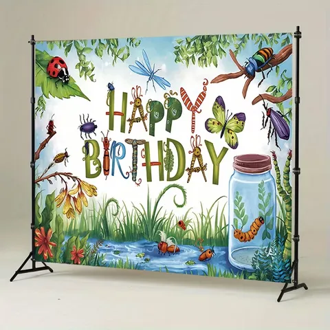 Θέμα Έντομα Happy Birthday Φόντο Πασχαλίτσα Πεταλούδα Φυσικό Δάσος Φωτογραφικό Φόντο Για Διακόσμηση Πάρτι Γενεθλίων Παιδιών Πολυεστέρας