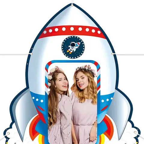 Cartoon Raket Foto Prop Achtergrond Banner Ruimte Astronaut Thema Feest Decoratie Bedrukte Pongee Stof Evenement Achtergrond Doek