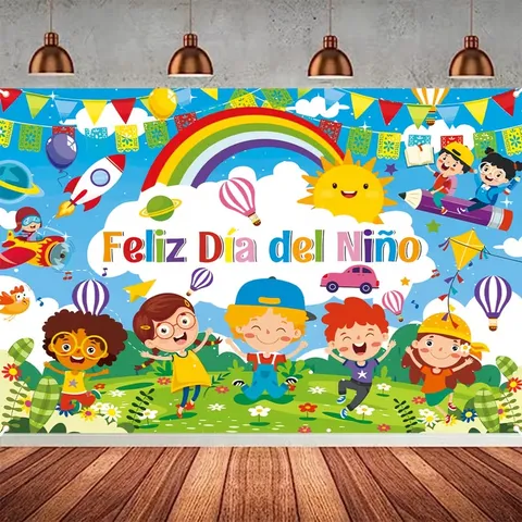 Sfondo Fotografico Messicano Giorno Dei Bambini Feliz Día Del Niño Cartone Animato Arcobaleno Sole Decorazione Festa Arazzo Poliestere