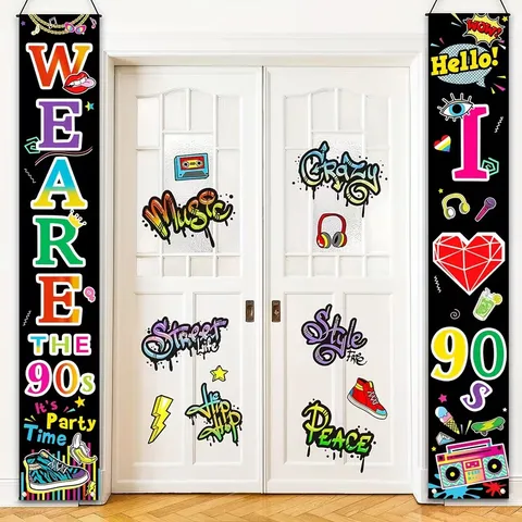 90er Jahre Retro Party Veranda Banner Polyester I Love 90s Thema Haus Tür Hängende Dekorationen Vintage Hip Hop Stil Banner