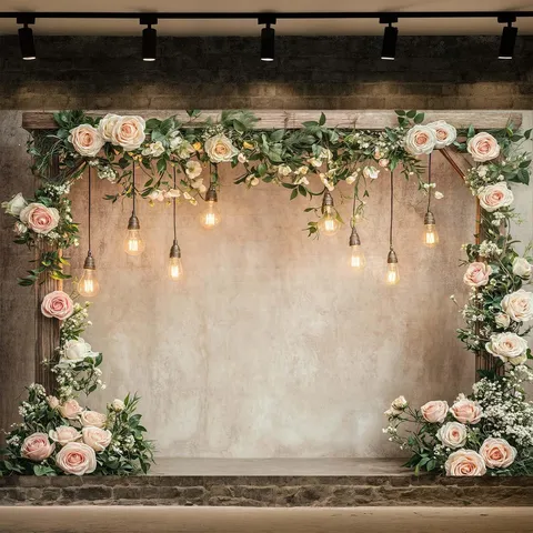 Toile de Fond Photographie Pastorale Florale Jardin de Roses Décoration de Fond pour Fête Mariage Séance Photo Tissu Pongee Imprimé