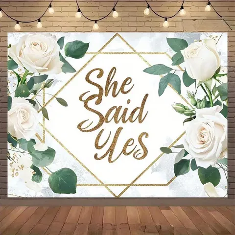 Fresh Floral Wedding Photography Backdrop She Said Yes Engagement Party Banner Polyester Backdrop Cloth For Photo Studio Prop