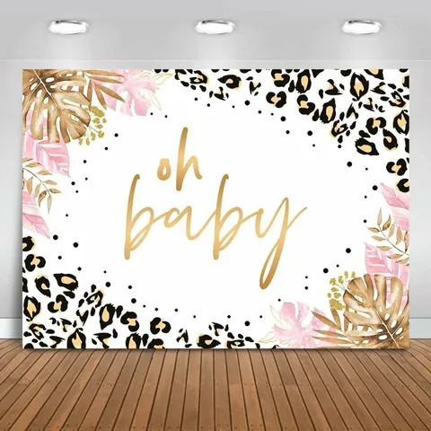 Oh Baby Theme Baby Shower Photography Backdrop Strawberry Floral Leopard Print Party Decoration Polyester Fabric Tapestry