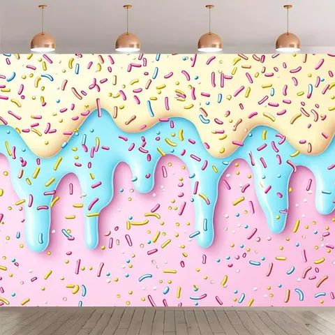 Süßes Dessert Donut Thema Fotohintergrund Schmelzender Zuckerguss Streusel Geburtstag Party Dekoration Polyester Fotohintergrund Tuch Banner Für Kinder Geburtstag Studio Fotografie Requisiten