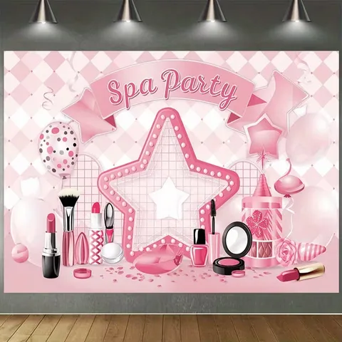 Φόντο Φωτογραφίας για Πάρτι SPA Κινουμένων Σχεδίων Ροζ για Διακόσμηση Πάρτι Γενεθλίων Κοριτσιών Μακιγιάζ Θέμα Πριγκίπισσας Πολυεστερικό Πανό
