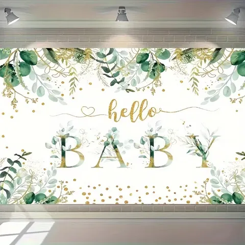 Hello Baby Photography Backdrop Eucalyptus Leaves Gold Dots Newborn Baptism Baby Shower Party Wall Decoration Banner Polyester