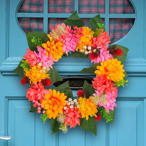 Herbst Künstlicher Gänseblümchen Kranz Erntedankfest Dekoration Für Haustür Garten Wandbehang Gelb Orange Rosa Blumen