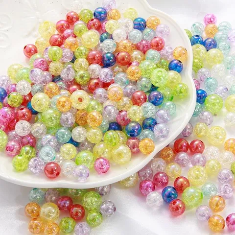 Acrylic AB Color Crackle Bubble Beads Round Loose Beads For DIY Bracelet Necklace Jewelry Making Accessories Multicolor Beads