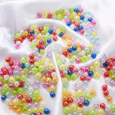 Acrylic AB Color Crackle Bubble Beads Round Loose Beads For DIY Bracelet Necklace Jewelry Making Accessories Multicolor Beads