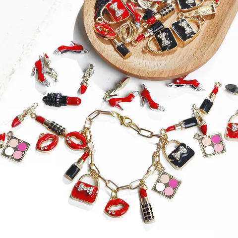 Aleación Esmalte Lápiz Labial Zapato de Tacón Alto Bolso Dijes Colgantes Para Hacer Joyería Bricolaje Accesorios Moda